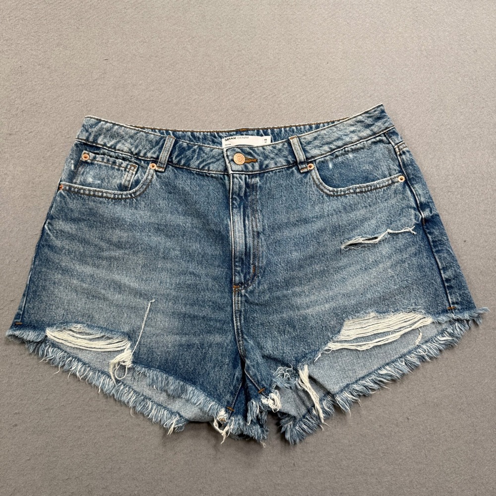 Garage Booty Shorts Women's 15 Blue Denim Festival Cut Off High Rise Distressed